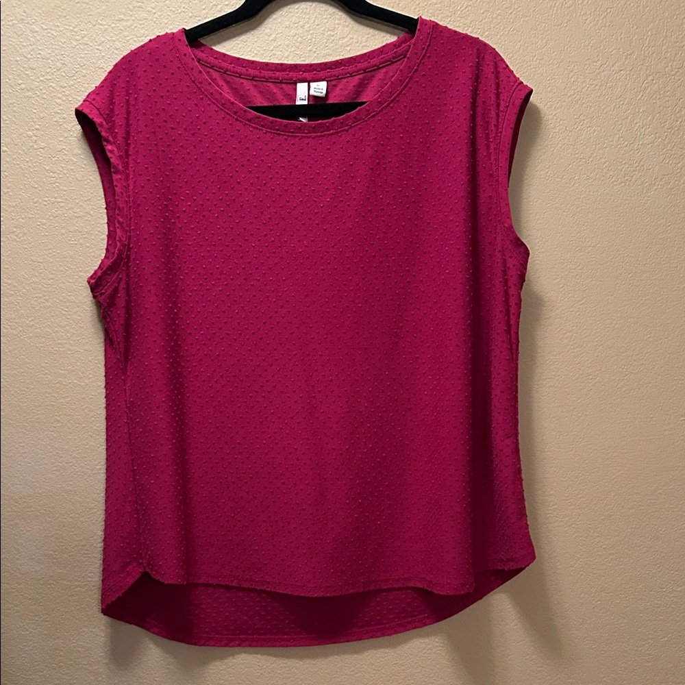 Elle Cranberry Sleeveless Swiss Dot Blouse